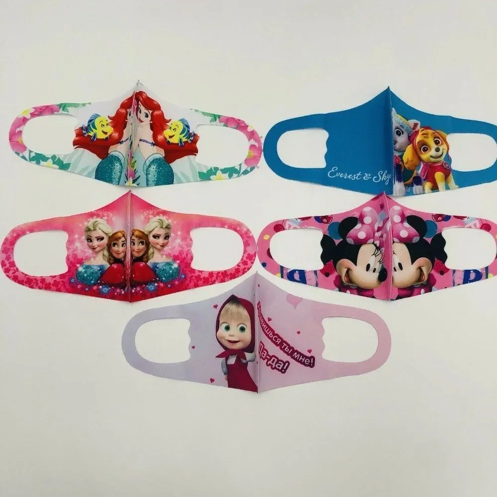 Brand New Assorted Girls Face Mask Reusable 5‎ In Pack Ariel/ Paw Patrol/Frozen